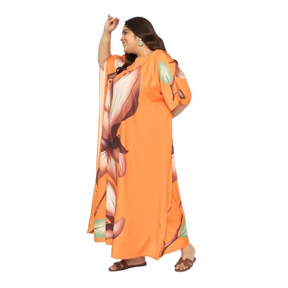 Gypsie Blu Plus Size Caftan Dress Floral Printed Polyester Maxi Dresses for Lady - Picture 5 of 8